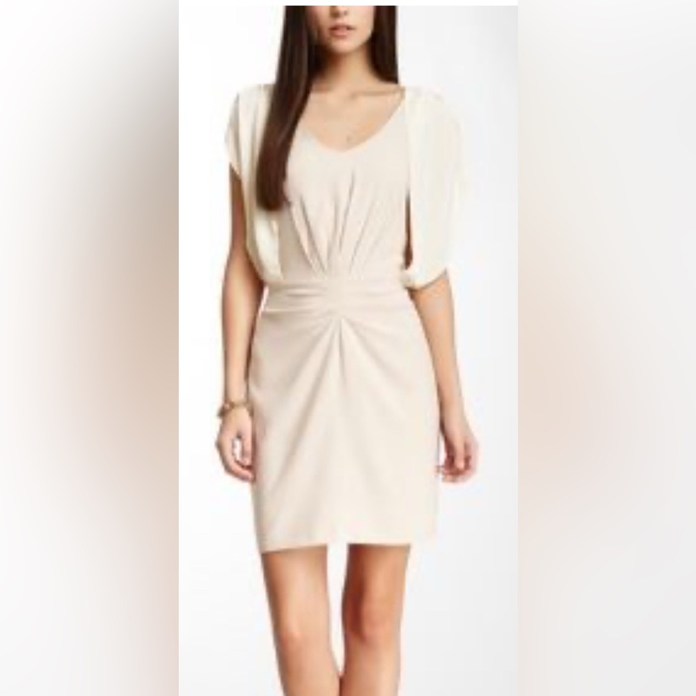 THE CUE - Beautifully draped designer blush dress with cream chiffon overlay.